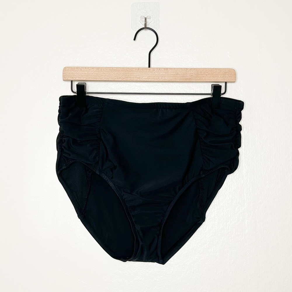 Aqua Green Black‎ Ruched Side Swimsuit Bottoms Large L - Picture 2 of 7